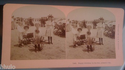 STC405 Sea Plage Meer Kind Children Atlantic 1896 STEREO Photography Stereoview