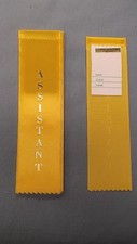 ASSISTANT yellow ribbon with gold foil letters lot of 8 hemmed top and card
