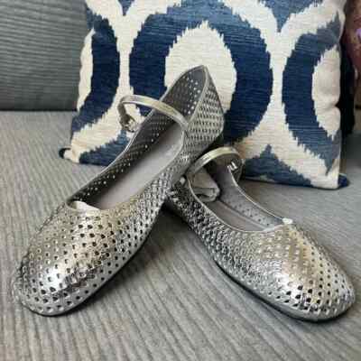 Jeffery Campbell Women's Silver Perforated Mary Jane Flat Shoes, Size 10 NWOB
