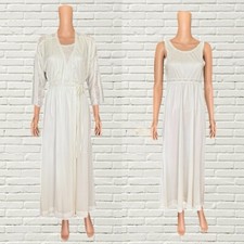 Vintage 70s White Maxi Slip and Robe 2 pc Peignoir Set - Miss Elaine -Lace Trim