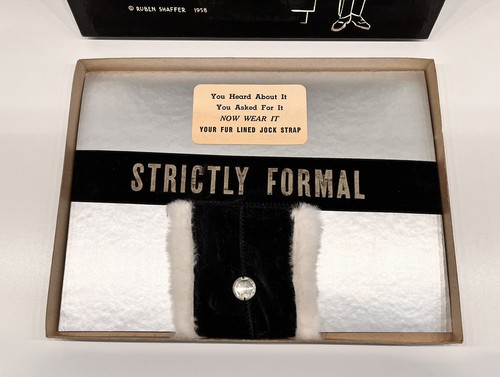 Vintage 1958 STRICKLY FORMAL Ruben Shaffer foderato in pelliccia Jock Strap GAG REGALO RARO! - Foto 9 di 15