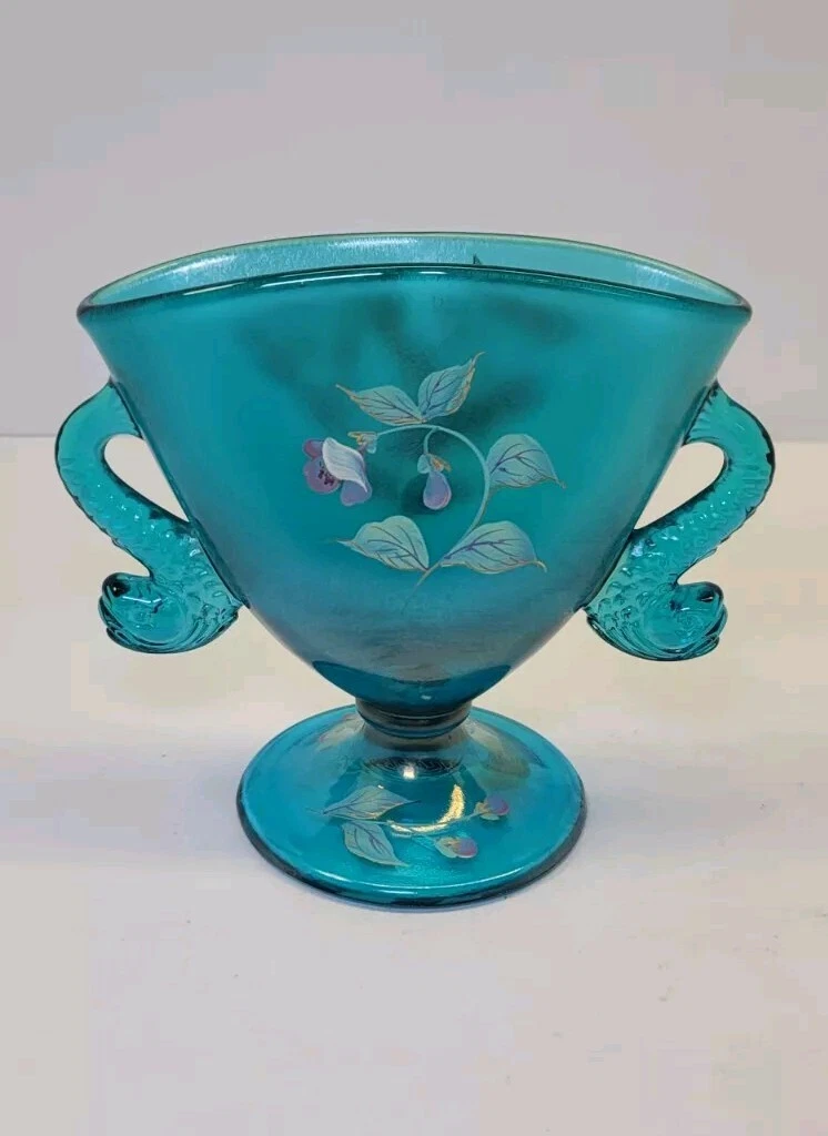 Fenton Dolphin Stretch Glass Vintage Collection Turquoise Blue Hand Painted Rare