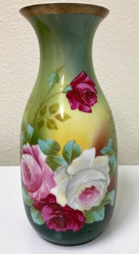 Antique Royal Vienna for Missouri Glass Co Vase Hand Painted Roses 11.25"