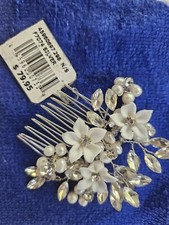 Opal Floral Spray Comb in Silver