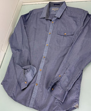 Ted Baker Men Shirt Size 4 Medium M Wood Buttons Chambray Flip Cuff Long Sleeve