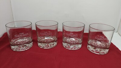 4 The Glenlivet Scotch Whisky Rocks Glasses 3D Rocks Cut Thick Base Etched 10 oz