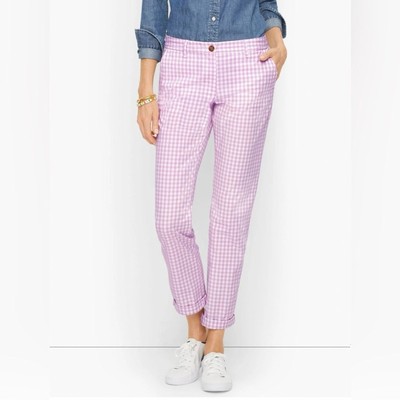 Talbots Lilac Perfect Gingham Check Relaxed Chino Ankle Pants Size 14W-P NWT