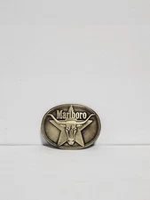 Vintage Marlboro Solid Brass Belt Buckle Philip Morris Collectible 1987