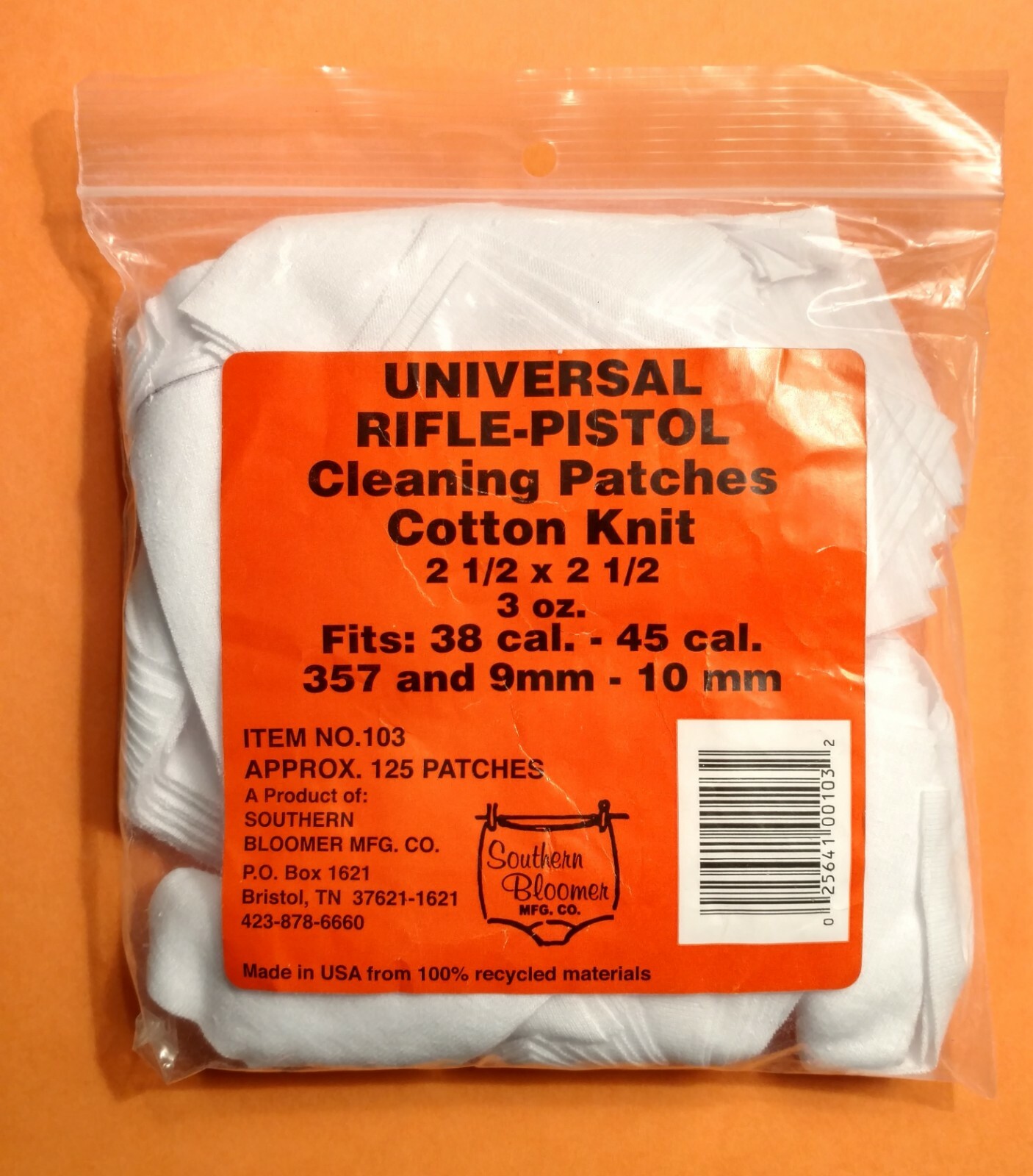 Southern Bloomer 103 Cotton Gun Bore Cleaning Patches for 9mm3845