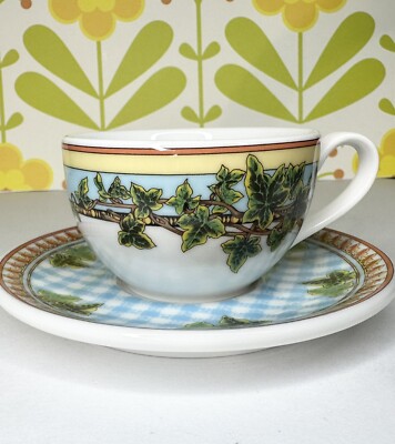 Versace Rosenthal IVY LEAVES PASSION Blue Coffee Cup & Saucer Set