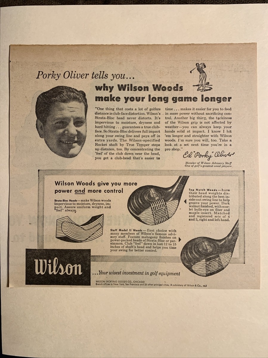 Wilson Golf Clubs Ed Porky Oliver 1954 Sporting News Golfing 8X8 Ad