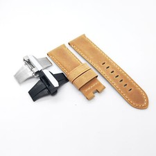 24mm Yellow Calf Leather Deployment Clasp Strap For PAM RADIOMIR LUMINOR Watch