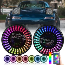 For 1990-1997 Mazda Miata MX5 MX-5 7" RGB LED Halo Headlights Chase Demon Lights