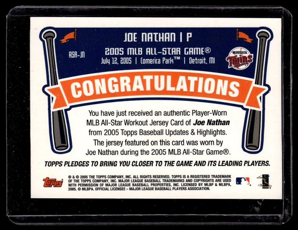 2005 Topps Updates & Highlights #ASR-JN Joe Nathan All-Star Stitches - Image 2 of 2