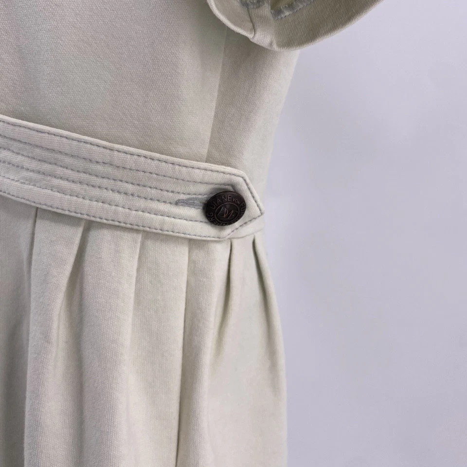 Vestido vaina de algodón crema DVF correas laterales manga corta Foto 4 de 4