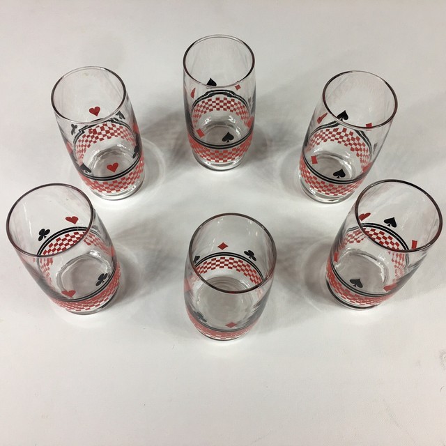 Poker Card Glasses Set of 6 Vintage Glassware Spades Hearts Clubs Diamonds EUC eBay