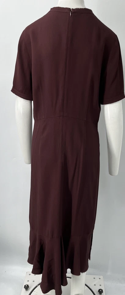 Marni ALTERED 栗色短袖 A 字荷叶边下摆迷笛连衣裙,尺寸 42 — 第 3/4 张图片