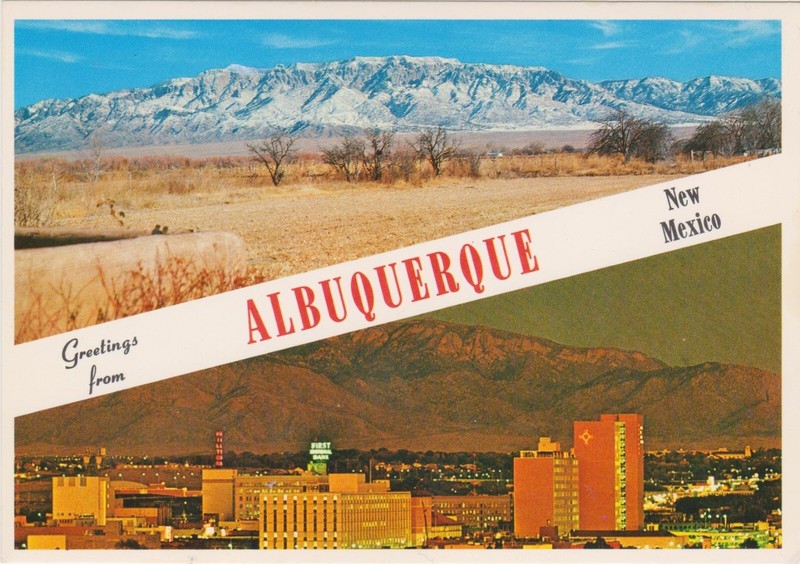 1960's "Albuquerque", New Mexico, old Rt 66, Chrome Glossy Postcard