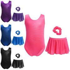 Kids Girls Bodysuit And Skirts Metallic Rompers Class Unitard Active Yoga Show