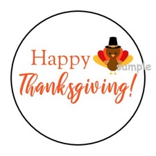 30 HAPPY THANKSGIVING ENVELOPE SEALS LABELS STICKERS 1.5" ROUND CUTE TURKEY
