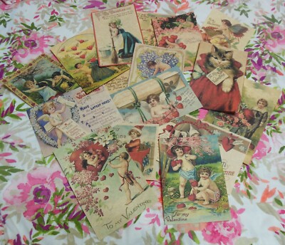 Set of 15 LARGE Vintage/Victorian VALENTINE vintage postcard images---Set # 1