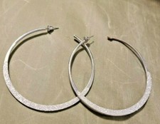 Very Large Sparkly Silver Glitter Hoop Earrings 21/2"-3" Hoops 1473