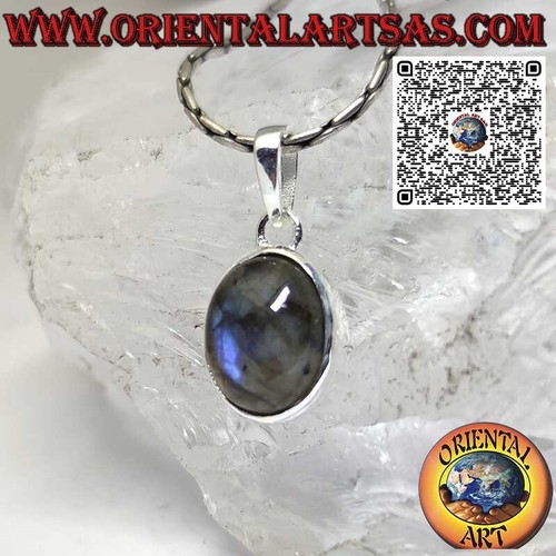 Ciondolo in argento 925‰ con labradorite ovale naturale incastonata bordo alto - Foto 3 di 8