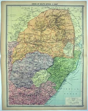Union of South Africa - Eastern - Large Original 1926 Map by George Philip.