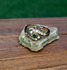 18k HGE Cocktail Statement Ring PAD Signed green and clear rhinestone size 8