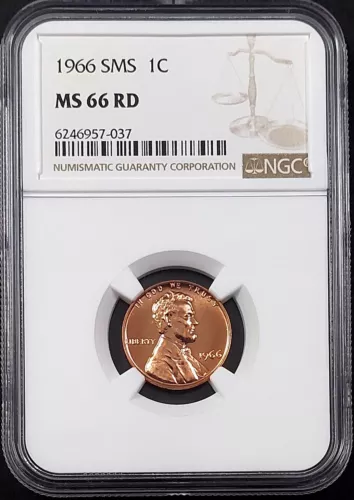 1966 SMS Lincoln Cent graded MS 66 RD by NGC! sku 7-037