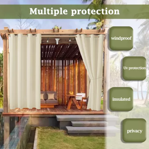 1/2 Stück Wasserdicht Outdoor Terrasse Vorhänge 52" Breit Sichtschutz Verdunkelung Pergola Schatten - Bild 37 von 124
