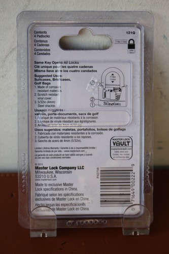 Master Lock 121Q 3/4in (19mm) Wide Covered Solid Body Padlock 4-Pack - 第 2/2 張圖片