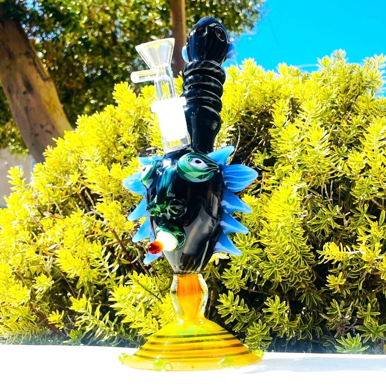 9.5" Black Tribal Chief Guardian Glass Bong Tobacco Smoking Water Pipe THB-98