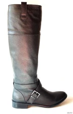 Pour La Victoire black leather 7 buckled instep zipper knee-high FLAT BOOTS new