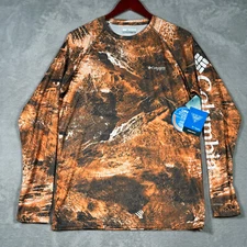 Columbia PFG Shirt Mens Small Brown Fishing Performance Realtree Horizon