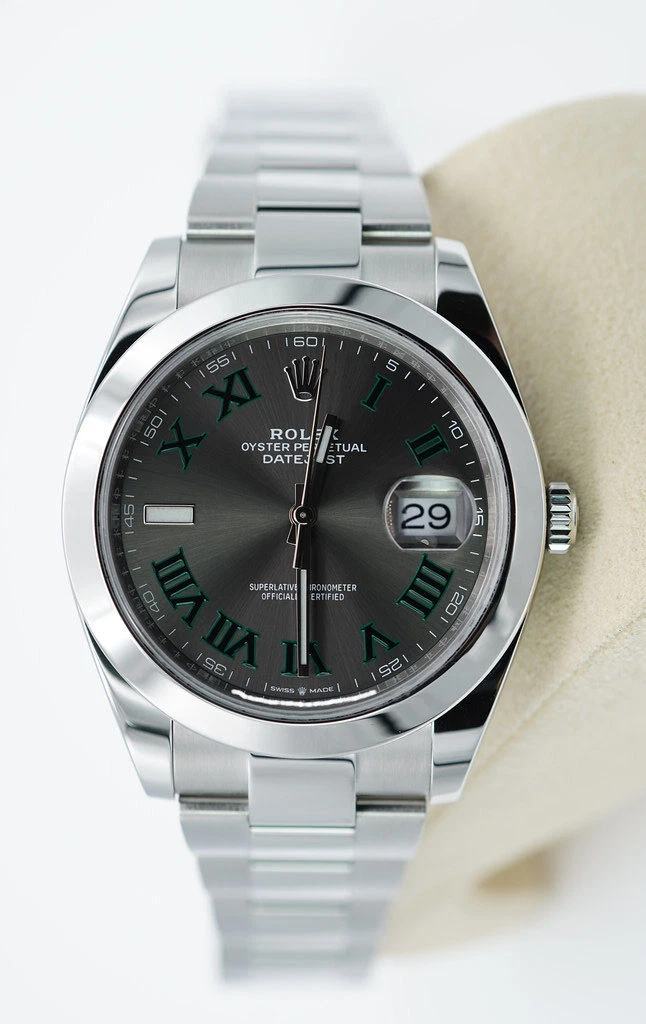 Rolex Datejust 41 Steel Wimbledon Dial Oyster Watch Box Papers