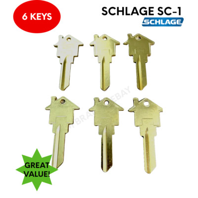 HOME-APARTMENT-6 PACK SCHLAGE SC1 House Shaped Key Blank Brass Easy Find!