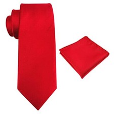 Mens Tie Set Solid Color 3.15" 8CM Formal Tie and Pocket Square Set Pure Red