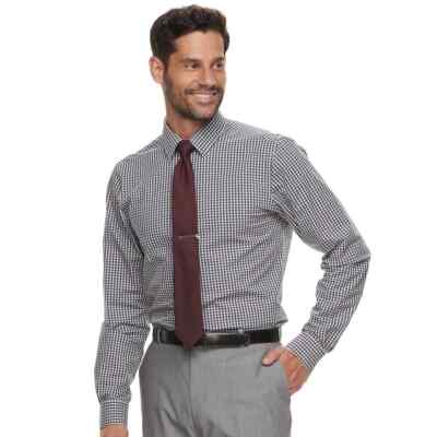 Van Heusen Flex 3 Slim-Fit 4-Way Stretch Dress Shirts,Dark Gray Check,Size  S,NWT | eBay