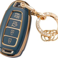 Key Fob Cover with Metal Keychain Compatible with Elantra Elantra-Blue 4buttons