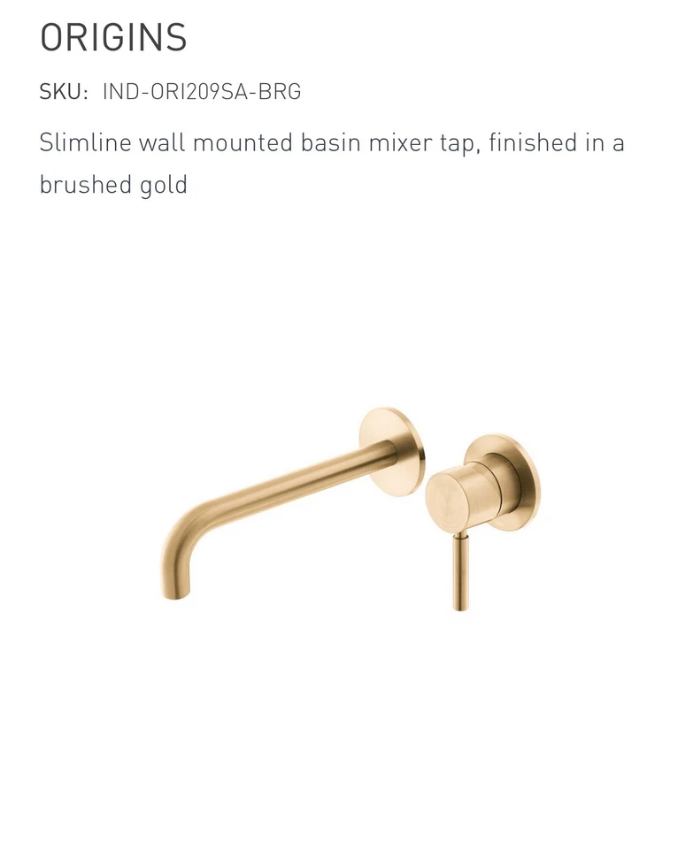 Vado Origins Slimline Wall Mounted Basin Mixer Tap, Brushed Gold, RRP £475 - Image 3 of 4