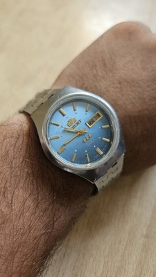 orient 3s crystal auto vintage blue dial  men's watch -day quickset not working.
