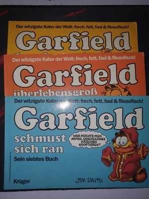 3x Garfield Taschenbücher 1987 Jim Davis Vintage, Drittes,viertes, Siebtes