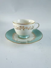 Vintage Lifetime China Gold Crown Teacup and Saucer - Gold and Pale Blue