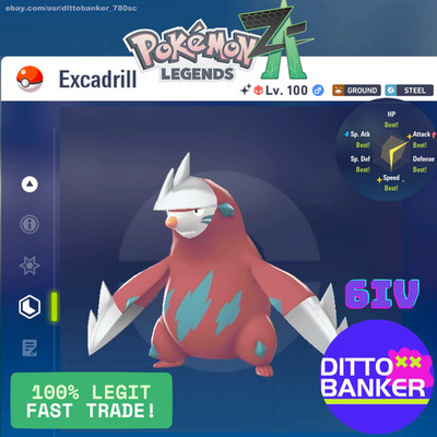 Pokemon Legends ZA SHINY Excadrill Lv.100 ALPHA Adamant/6IV FAST Tradė Gold Bot