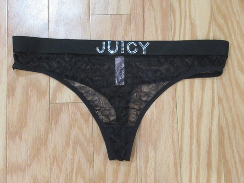 Juicy Couture Womens 2 Pc Set Sexy Lace Push Up Bra 38C + Thong Panties XL Black - Picture 5 of 8