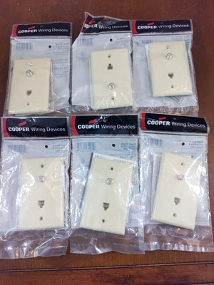 6 pcs Cooper Ivory Phone Coax TV Voice/Data & Video Jack Wallplate 3535-4V