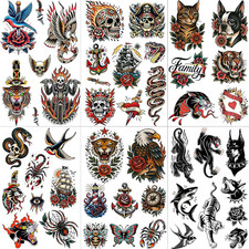40 PCS 6 Sheets Classic Retro American Traditional Temporary Tattoos Old