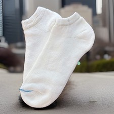 Vintage Socks Womens Low Cut Acrylic USA Made New Old Stock White Ankle Blue Toe