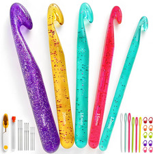 Colorful Crystal Large Crochet Hooks Set 12-25MM, Ergonomic Crochet Kit for Begi